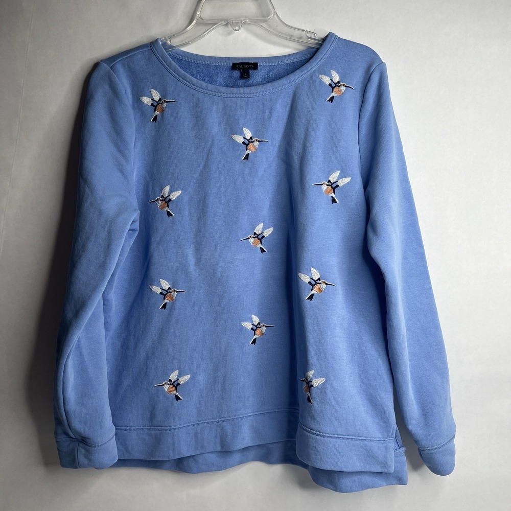 Talbots Hummingbird Sweatshirt Pullover Preppy Classic Nature Blue Size L